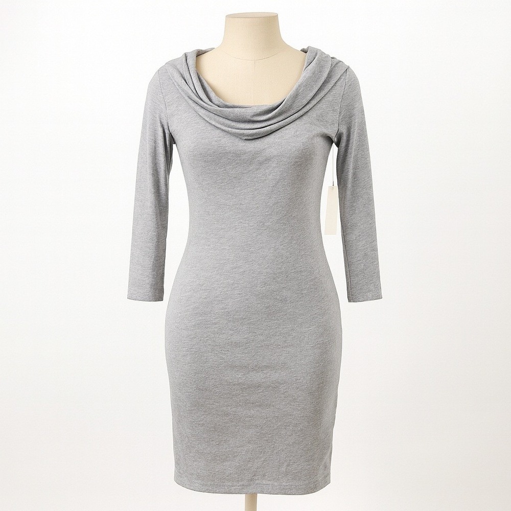Anthropologie Gray Dress M Stretch Bodycon Work Office Siren 3/4 Sleeve‎ NEW